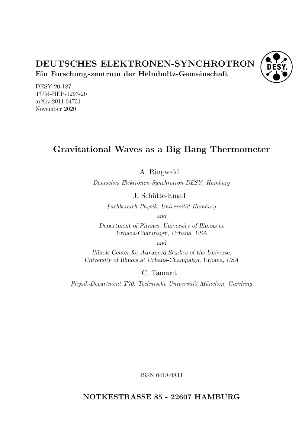 DEUTSCHES ELEKTRONEN-SYNCHROTRON Ein Forschungszentrum Der Helmholtz-Gemeinschaft DESY 20-187 TUM-HEP-1293-20 Arxiv:2011.04731 November 2020