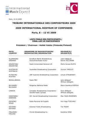 Tribune Internationale Des Compositeurs 2009