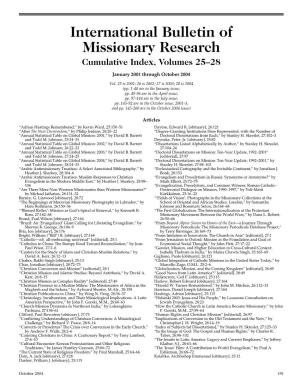 International Bulletin of Missionary Research Cumulative Index, Volumes 25–28