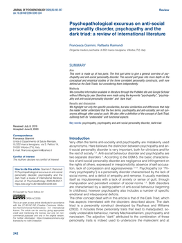 Psychopathological Excursus on Anti-Social Personality Disorder, Psychopathy and the Dark Triad: a Review of International Literature