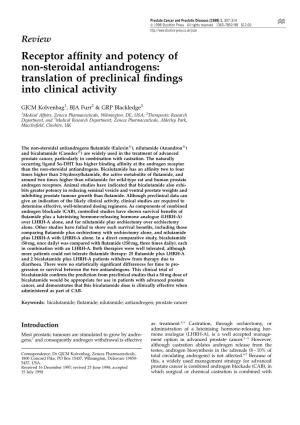 Receptor Af®Nity and Potency of Non-Steroidal Antiandrogens: Translation of Preclinical ®Ndings Into Clinical Activity