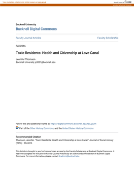 Toxic Residents: Health and Citizenship at Love Canal