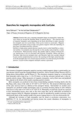 Searches for Magnetic Monopoles with Icecube