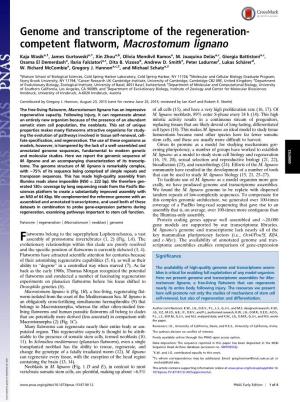 Genome and Transcriptome of the Regeneration- Competent Flatworm, Macrostomum Lignano