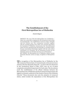 PDF the Establishment of the First Metropolitan See of Wallachia