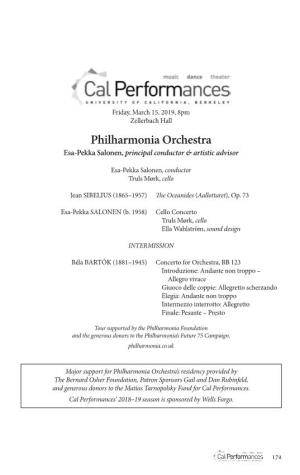 Philharmonia Orchestra Esa-Pekka Salonen, Principal Conductor & Artistic Advisor