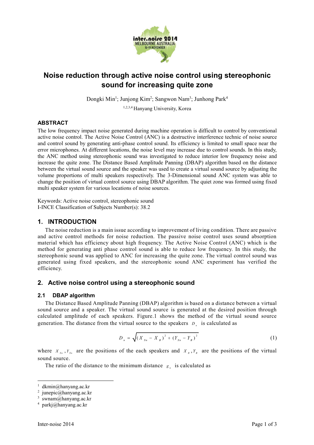 Noise Reduction Through Active Noise Control Using Stereophonic Sound for Increasing Quite Zone