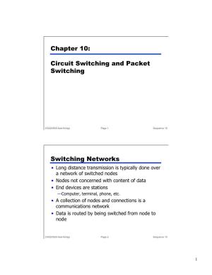 Chapter 10: Circuit Switching and Packet Switching Switching Networks