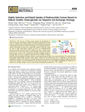 Highly Selective and Rapid Uptake of Radionuclide Cesium