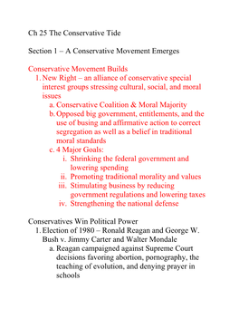 Ch 25 the Conservative Tide Section 1