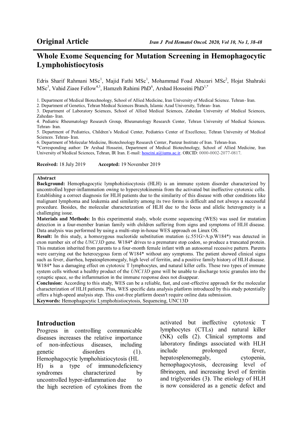 Original Article Whole Exome Sequencing for Mutation Screening