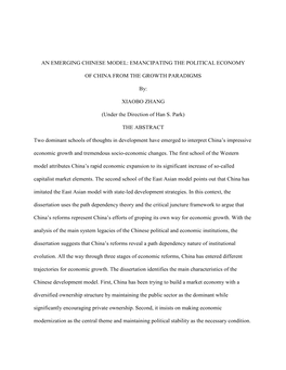 An Emerging Chinese Model: Emancipating the Political Economy