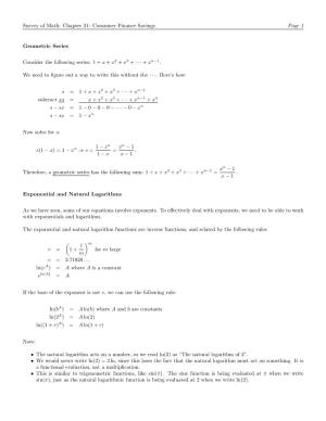 Survey of Math: Chapter 21: Consumer Finance Savings Page 1