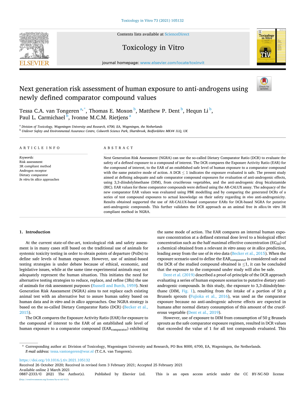 Next Generation Risk Assessment of Human Exposure to Anti-Androgens Using Newly Defined Comparator Compound Values