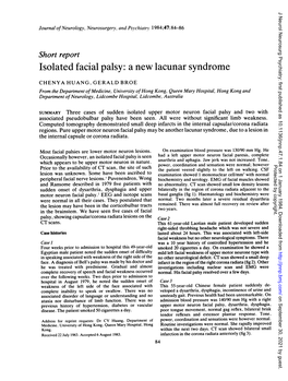 Isolated Facial Palsy: a New Lacunar Syndrome