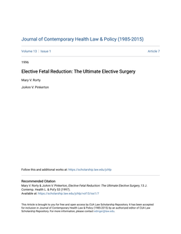 Elective Fetal Reduction: the Ultimate Elective Surgery