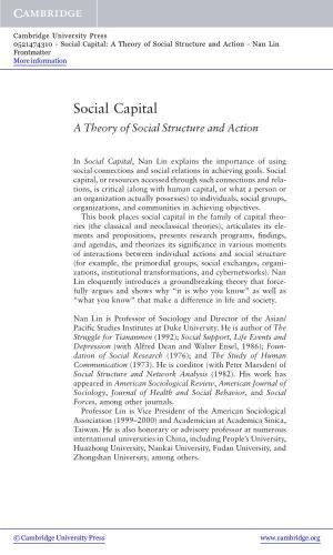 Social Capital: a Theory of Social Structure and Action - Nan Lin Frontmatter More Information