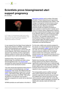 Scientists Prove Bioengineered Uteri Support Pregnancy 29 June 2020