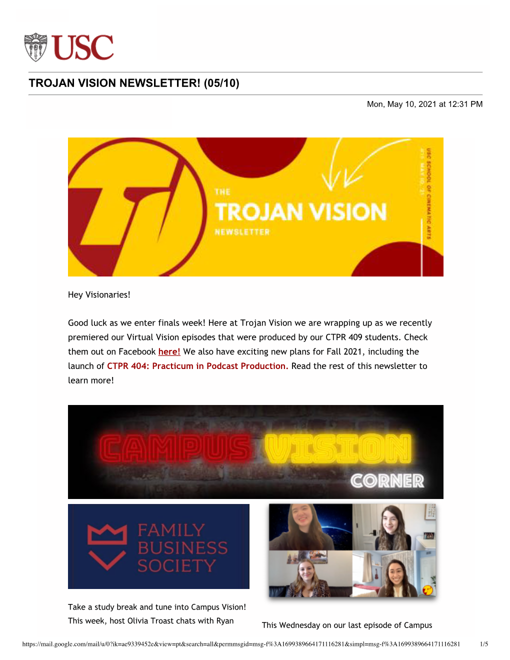 Trojan Vision Newsletter! (05/10)