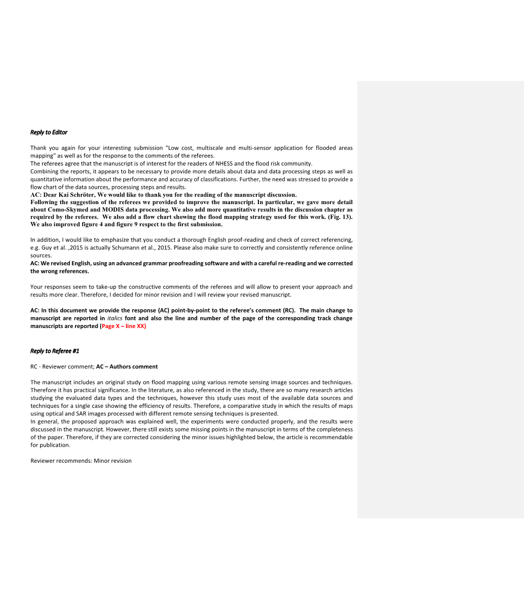 Reply to Editor Thank You Again for Your Interesting Submission "Low Cost, Multiscale and Multi-Sensor Application for Floo