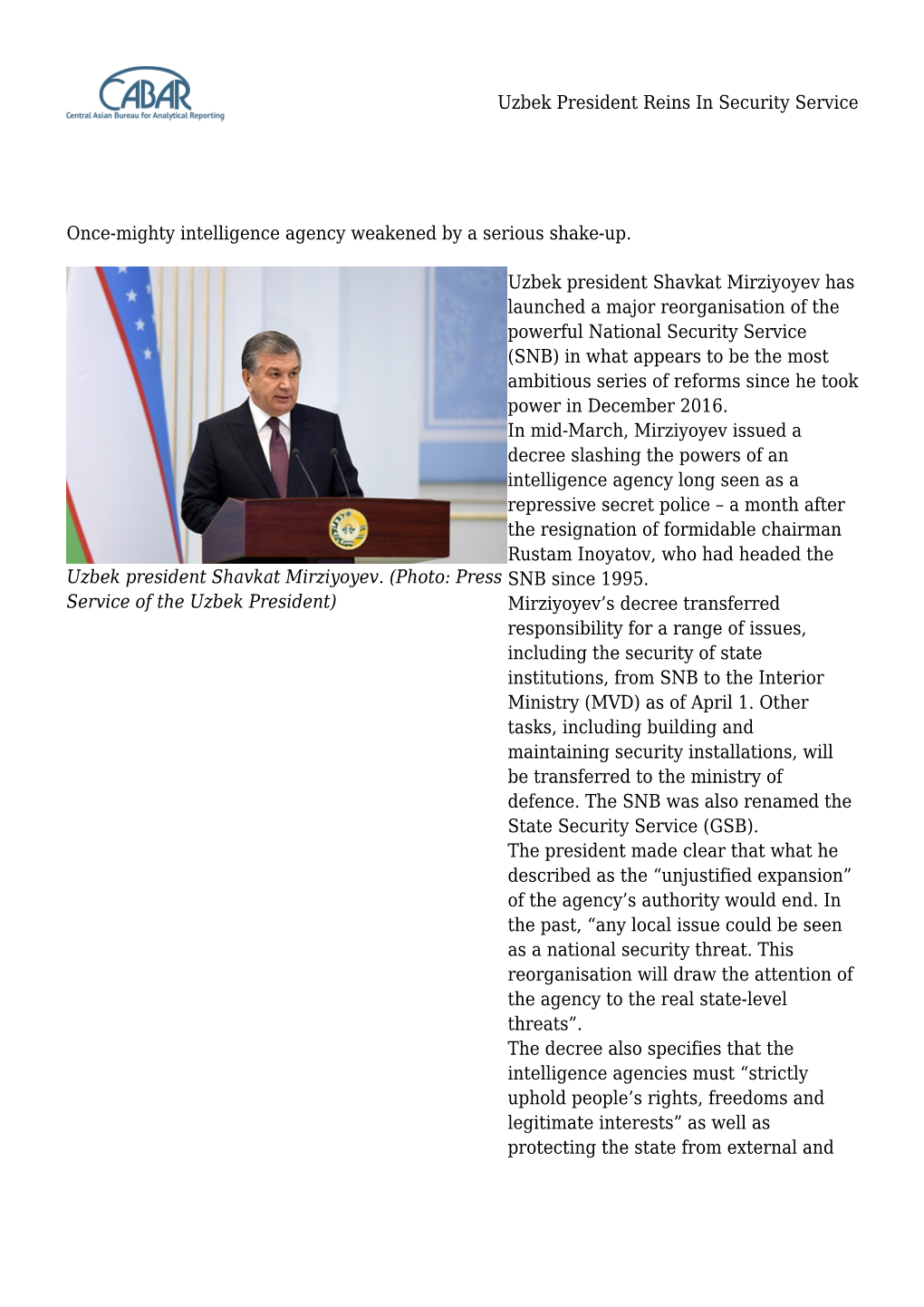 Uzbek President Reins in Security Service