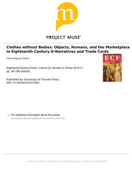 Clothes Without Bodies: Objects, Humans, and the Marketplace in Eighteenth-Century It-Narratives and Trade Cards