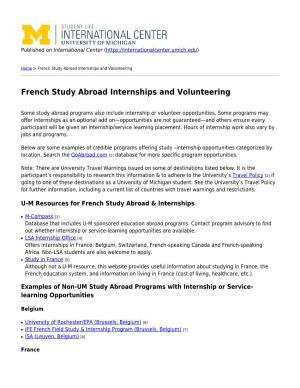 French Study Abroad Internships and Volunteering
