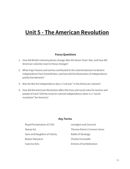 Unit 5 - the American Revolution