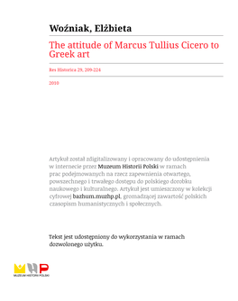 The Attitude of Marcus Tullius Cicero to Greek Art*