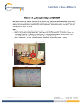 Essentials of Guided Reading Classroom Culture/Literacy Environment