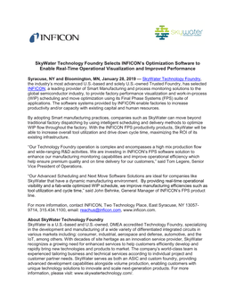 Skywater Technology Foundry Selects INFICON's Optimization