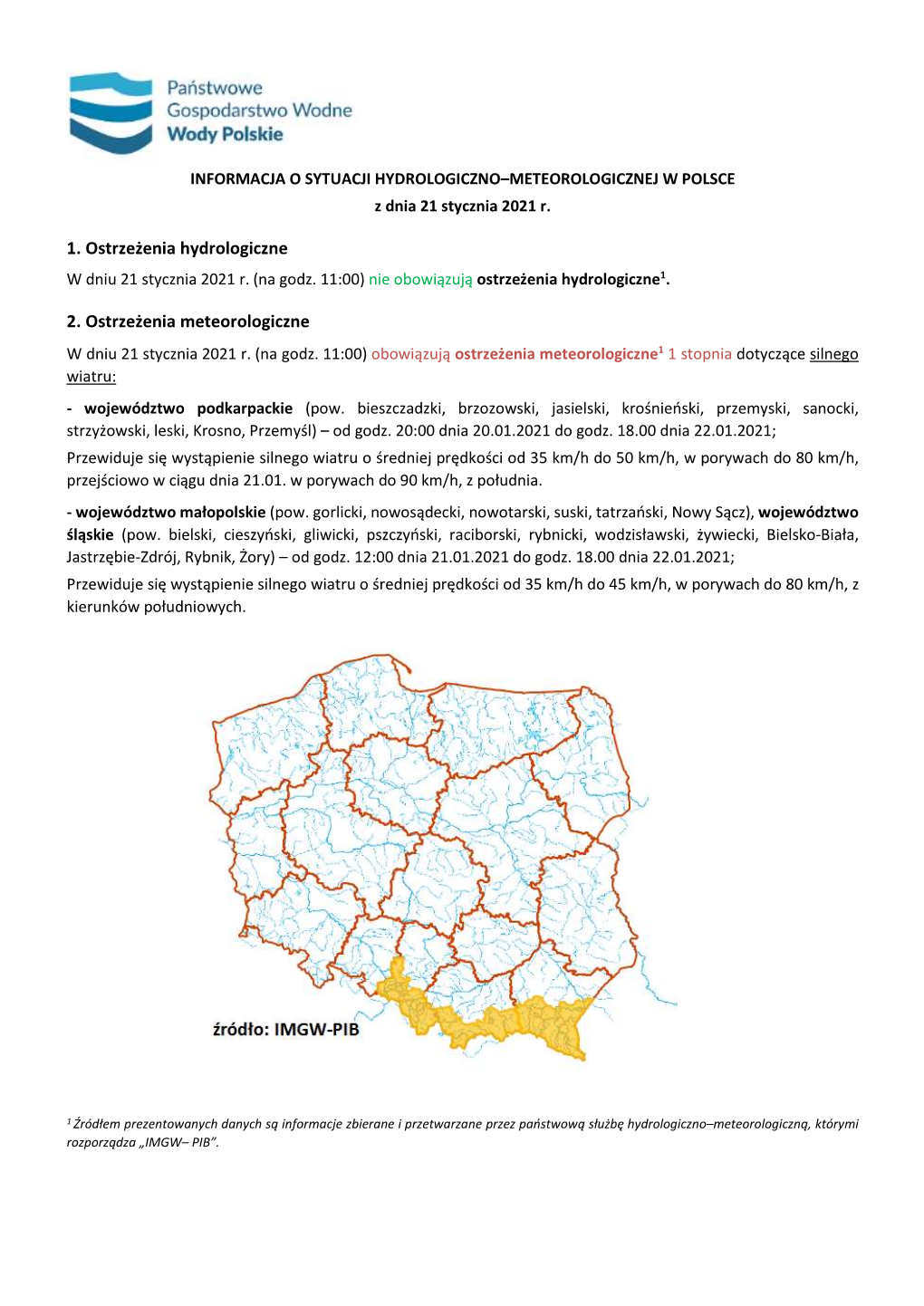 Sytuacja Hydrologiczna 21.01.2021