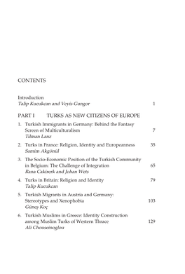 Contents Part I Turks As New Citizens of Europe