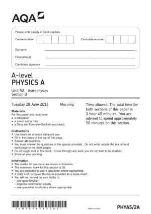 A-Level Physics a Question Paper Unit 05