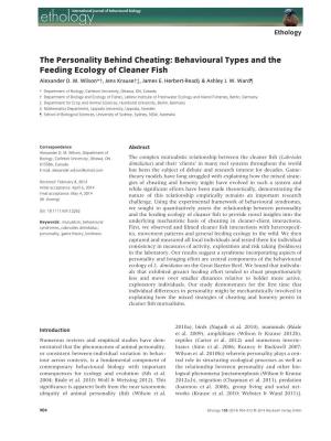 The Personality Behind Cheating: Behavioural Types and the Feeding Ecology of Cleaner Fish Alexander D