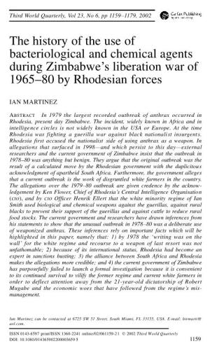 The History of the Use of Bacteriological and Chemical Agents During Zimbabwe’S Liberation War of 1965–80 by Rhodesian Forces