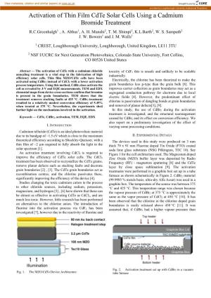 Activation of Thin Film Cdte Solar Cells Using a Cadmium Bromide Treatment R.C.Greenhalgh1 , A