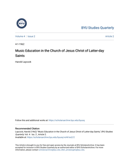 Music Education in the Church of Jesus Christ of Latter-Day Saints