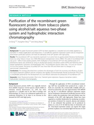 Purification of the Recombinant Green Fluorescent Protein from Tobacco