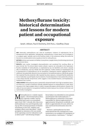 Methoxyflurane Toxicity: Historical Determination and Lessons For