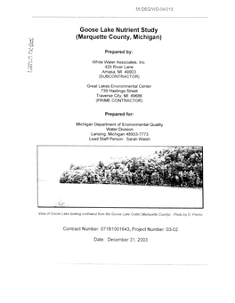 Goose Lake Nutrient Study (Marquette County, Michigan)