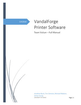 Vandalforge Printer Software Team Vulcan – Full Manual