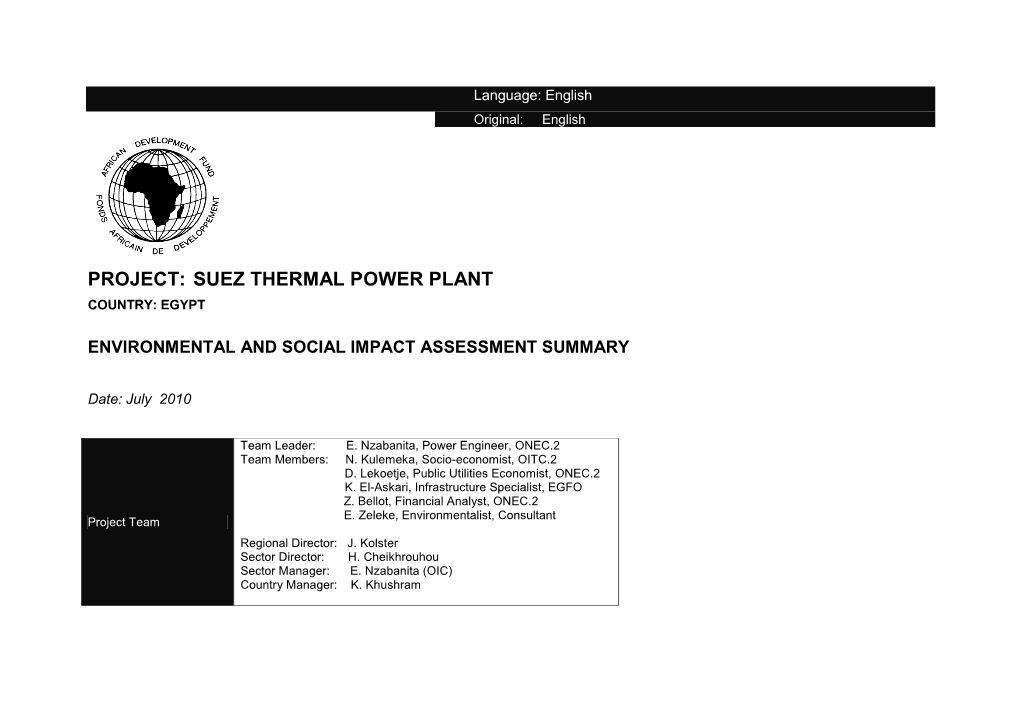 Suez Thermal Power Plant Country: Egypt