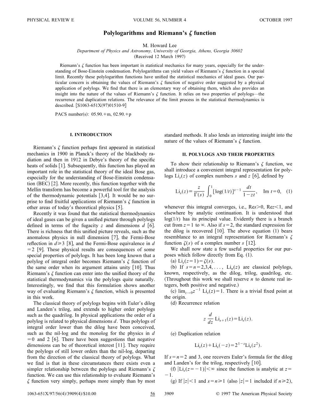 Polylogarithms and Riemann's Function