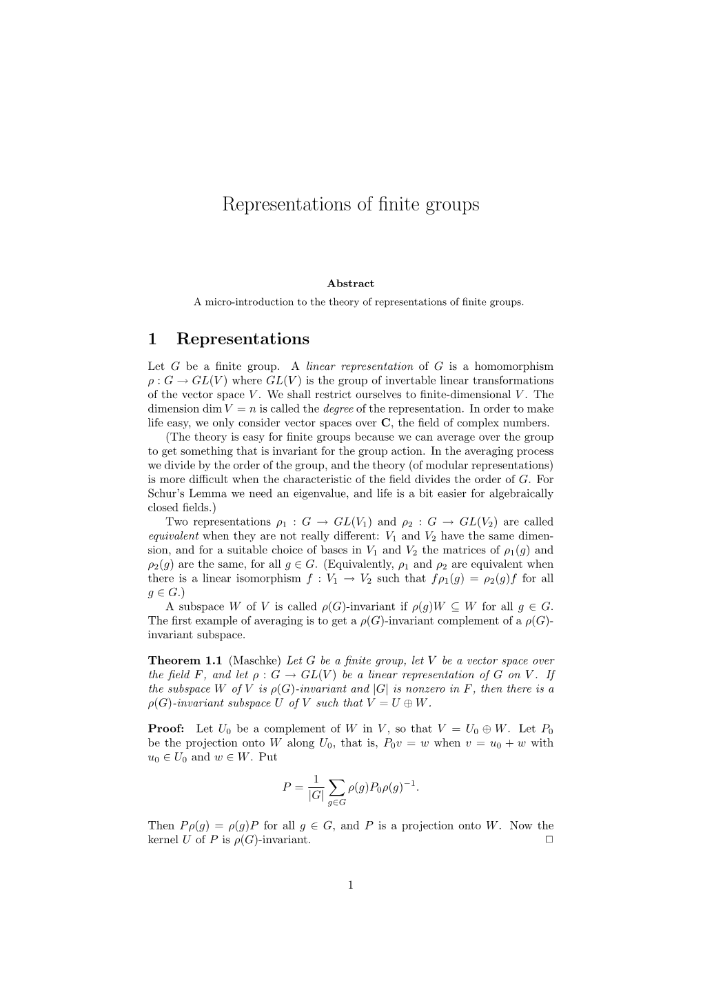 Representations of Finite Groups