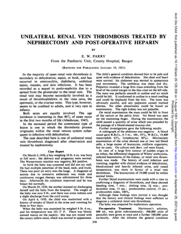 Unilateral Renal Vein Thrombosis Treated by Nephrectomy and Post-Operative Heparin by E