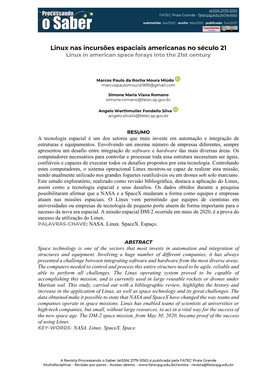 Linux Nas Incursões Espaciais Americanas No Século 21 Linux in American Space Forays Into the 21St Century