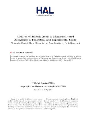 Addition of Sulfenic Acids to Monosubstituted Acetylenes: A