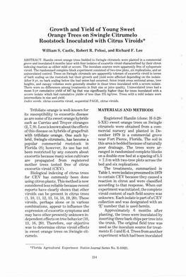 Growth and Yield of Young Sweet Orange Trees on Swingle Citrumelo Rootstock Inoculated with Citrus Viroids*