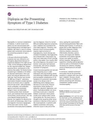 Diplopia As the Presenting Symptom of Type 1 Diabetes